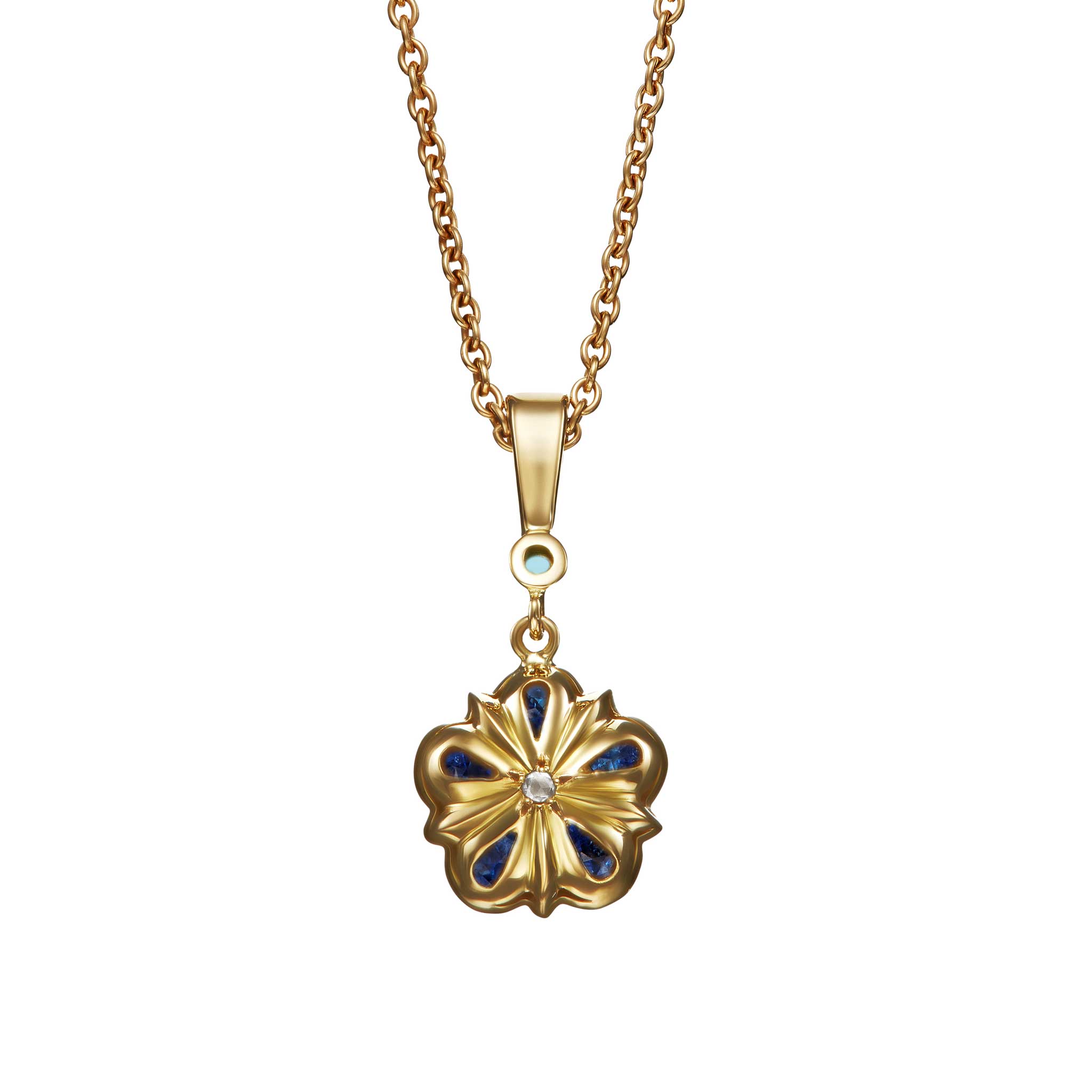 Sapphire and Turquoise Rose Pendant in 18ct Gold